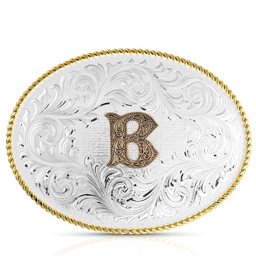 Montana Silversmiths Classic Western Oval Two-Tone Initial Belt Buckle- B 1255B
