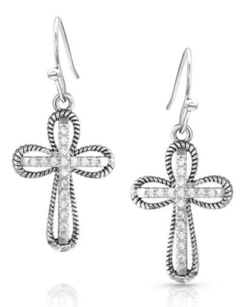 Montana Silversmiths Expressive Faith Crystal Rope Cross Earrings ER5470