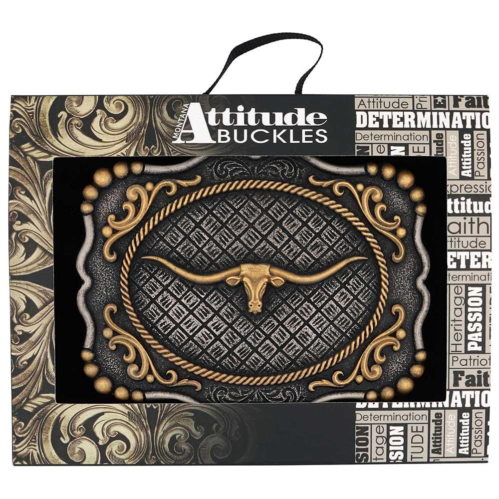 Montana Silversmiths Framed Longhorn Attitude Buckle A1003P