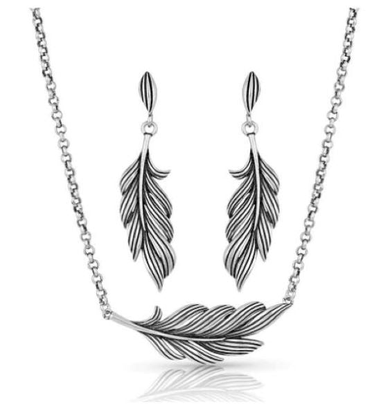 Montana Silversmiths Frayed Singleton Feather Jewelry Set JS4906