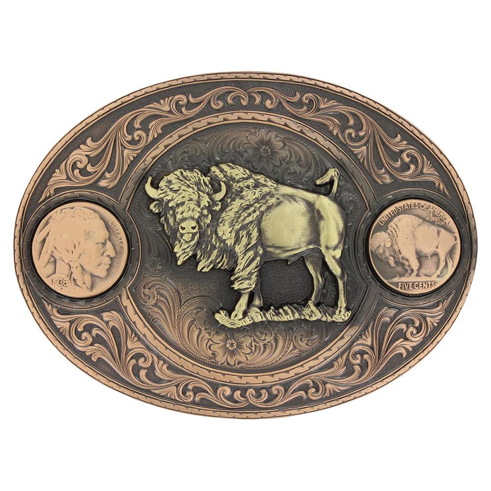 Montana Silversmiths Miner's Buffalo Indian Head Nickel Belt Buckle With Buffalo 4050BLB-941L