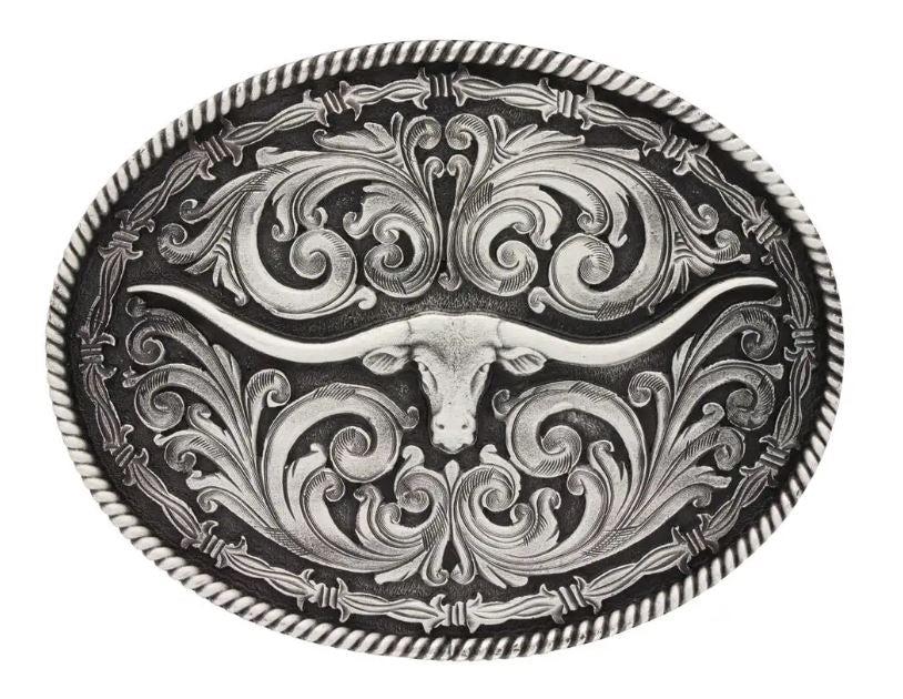 Montana Silversmiths Rope and Barbed Wire Longhorn Attitude Buckle A550S