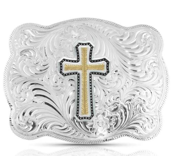 Montana Silversmiths Simple Scalloped Silver Golden Faith Buckle 3615-929XL