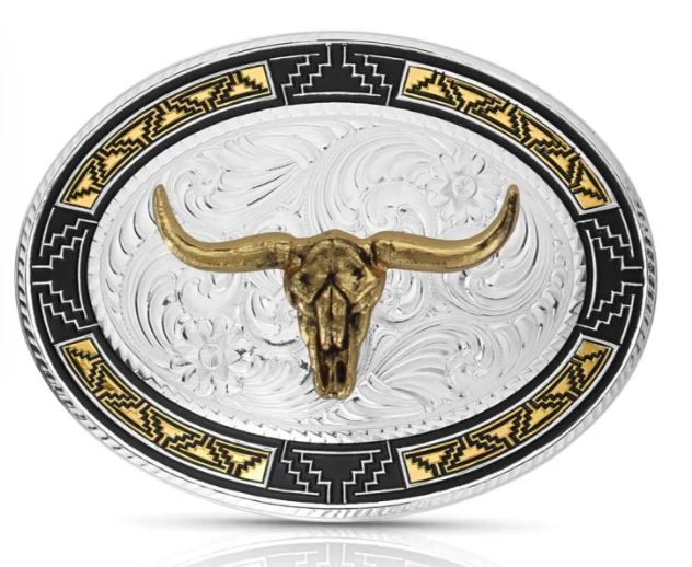 Montana Silversmiths Southwest Edge Buckle With Longhorn 50310-974XL