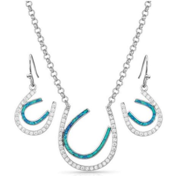 Montana Silversmiths Tipping Luck Sparkly Horseshoe Earring and Necklace Jewelry Set JS4921
