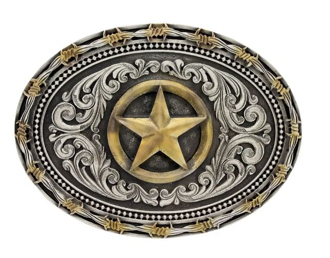 Montana Silversmiths Two Tone Attitude Lone Star Barbed Wire Star Buckle A530