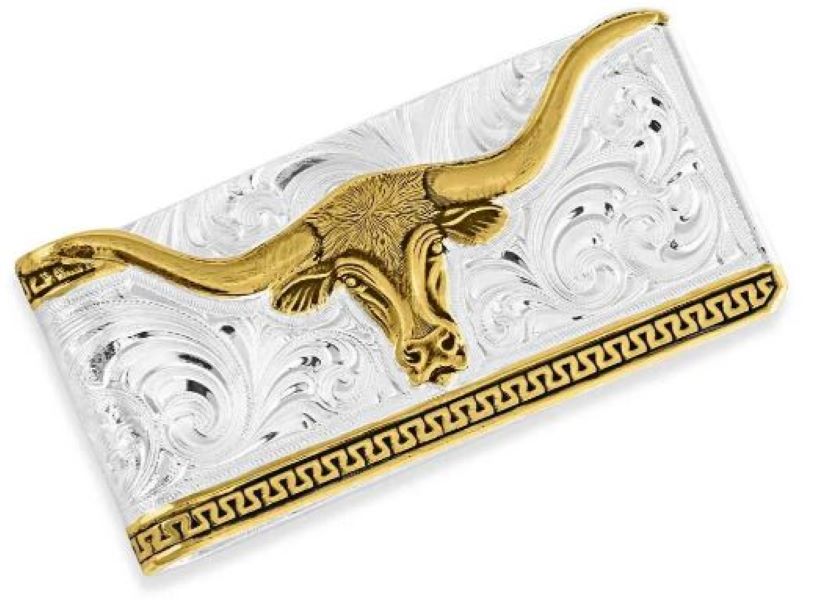 Montana Silversmiths Two-Tone Carved Longhorn Money Clip MCL5235