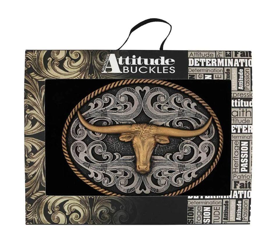 Montana Silversmiths Two-Tone Longhorn Attitude Buckle A1015P