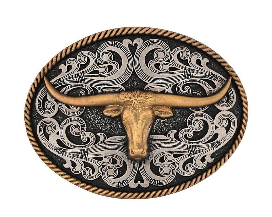 Montana Silversmiths Two-Tone Longhorn Attitude Buckle A1015P