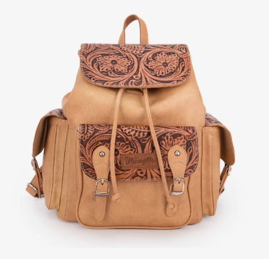 Montana West Light Brown Wrangler Floral Tooled Backpack WG12-9110BLBR
