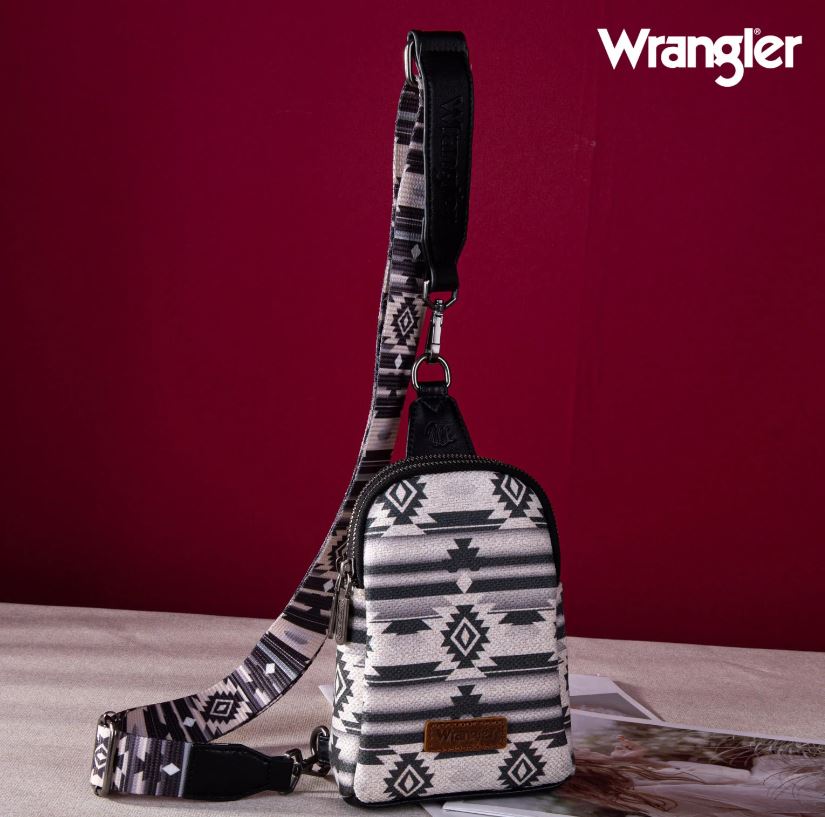 Montana West Wrangler Black Aztec Print Crossbody Sling Chest Bag WG2205-210