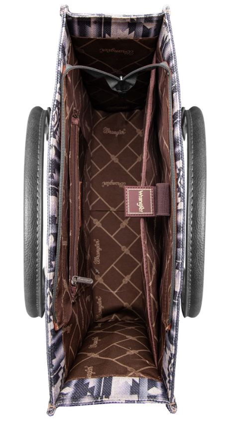 Montana West Wrangler Black Southwestern Pattern Dual Sided Print Canvas Wide Tote Bag WG2203A-8119