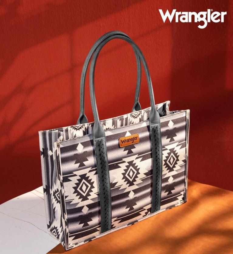 Montana West Wrangler Black Southwestern Pattern Dual Sided Print Canvas Wide Tote Bag WG2203A-8119