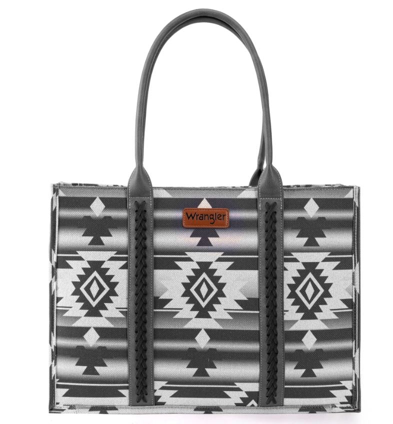 Montana West Wrangler Black Southwestern Pattern Dual Sided Print Canvas Wide Tote Bag WG2203A-8119