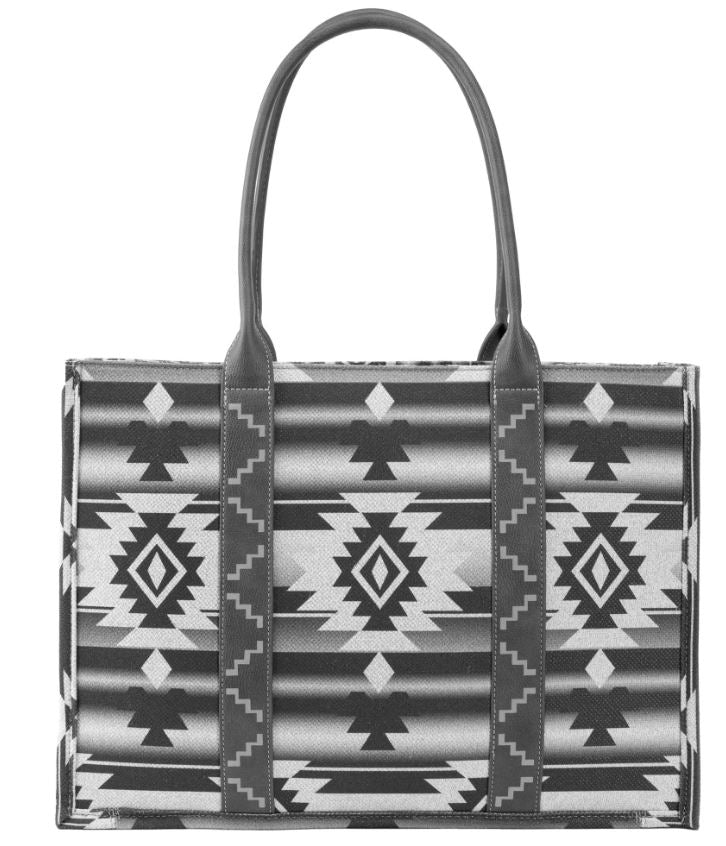 Montana West Wrangler Black Southwestern Pattern Dual Sided Print Canvas Wide Tote Bag WG2203A-8119