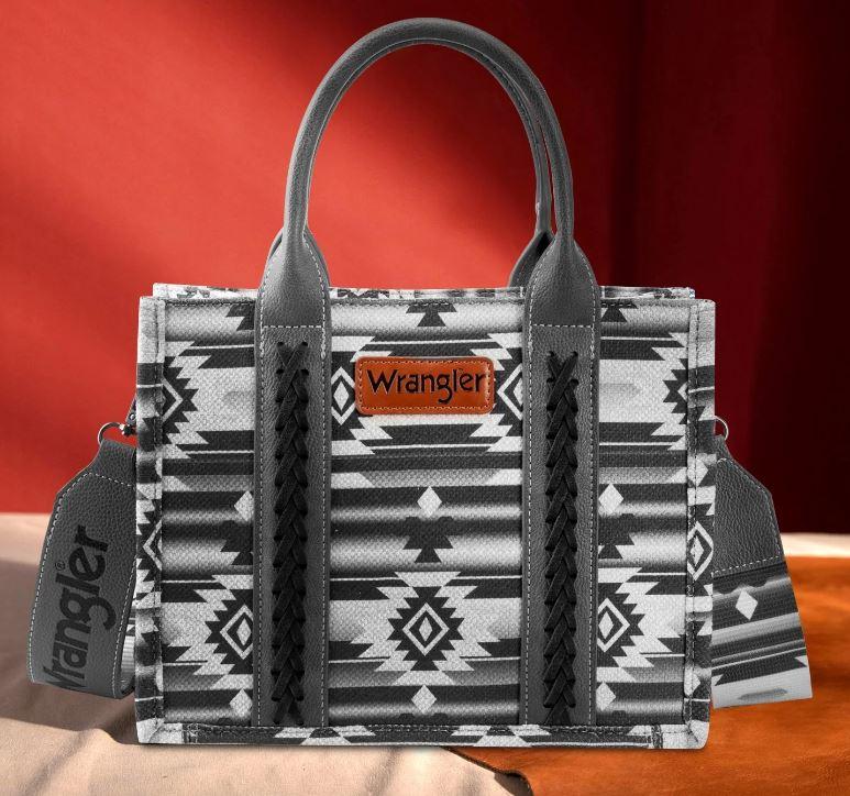 Montana West Wrangler Black Southwestern Print Small Canvas Tote/Crossbody Bag WG2203A-8120