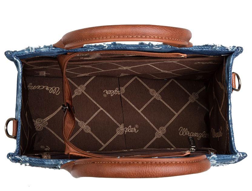 Montana West Wrangler Denim Frayed Fringe Small Canvas Tote/Crossbody Bag WG2202-8120