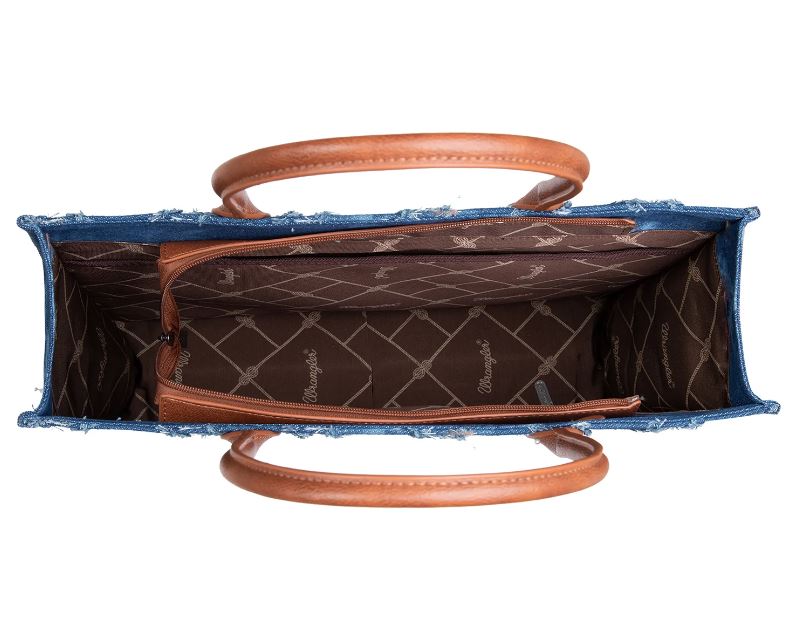 Montana West Wrangler Denim Frayed Fringed Design Dual Sided Canvas Wide Tote WG2202-8119