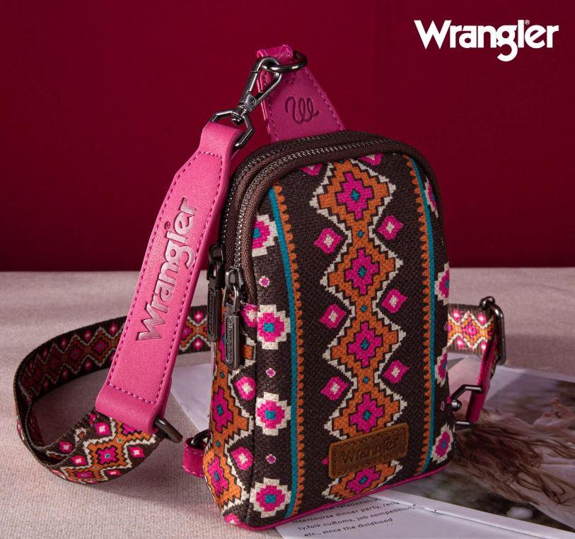 Montana West Wrangler Hot Pink Aztec Print Crossbody Sling Chest Bag WG2205-210