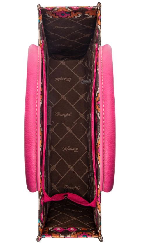 Montana West Wrangler Hot Pink Southwestern Pattern Dual Sided Print Canvas Wide Tote Bag WG2203-8119