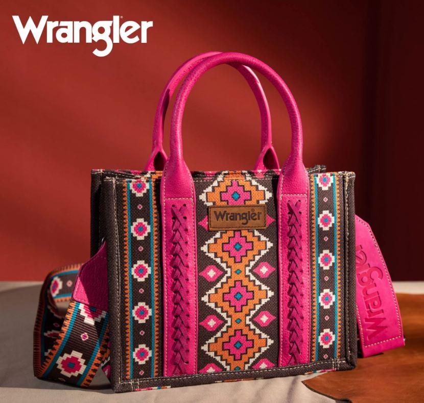 Montana West Wrangler Hot Pink Southwestern Print Small Canvas Tote/Crossbody WG2203-8120
