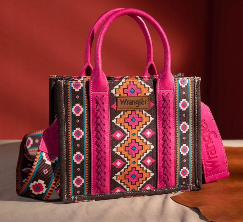 Montana West Wrangler Hot Pink Southwestern Print Small Canvas Tote/Crossbody WG2203-8120