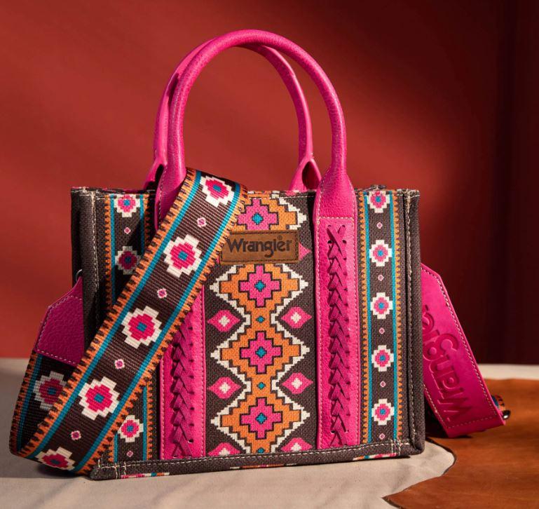 Montana West Wrangler Hot Pink Southwestern Print Small Canvas Tote/Crossbody WG2203-8120