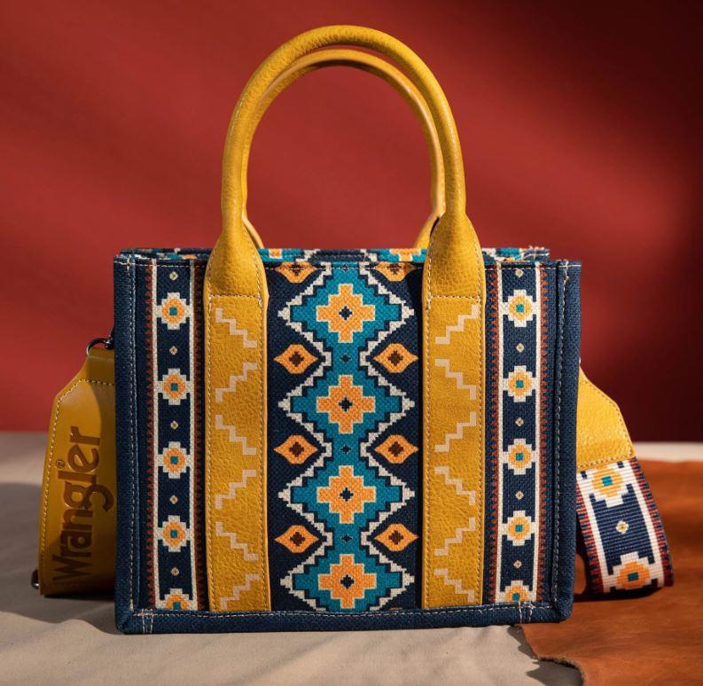 Montana West Wrangler Mustard Southwestern Print Small Canvas Tote/Crossbody Bag WG2203-8120