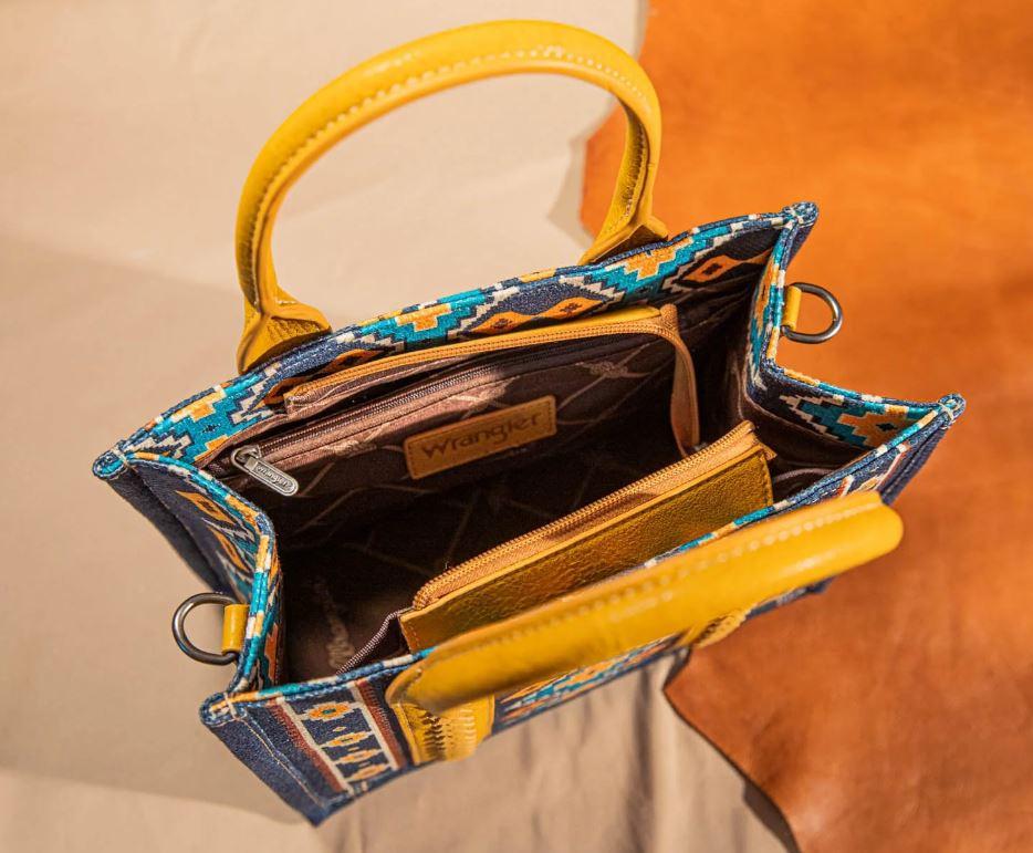 Montana West Wrangler Mustard Southwestern Print Small Canvas Tote/Crossbody Bag WG2203-8120