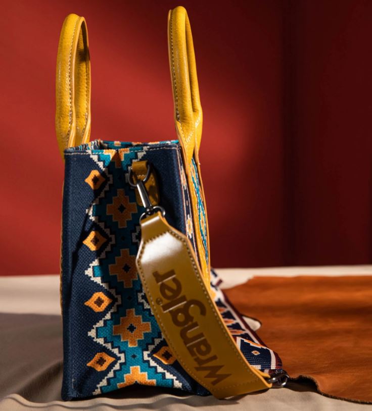 Montana West Wrangler Mustard Southwestern Print Small Canvas Tote/Crossbody Bag WG2203-8120