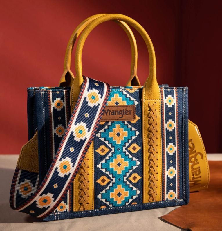 Montana West Wrangler Mustard Southwestern Print Small Canvas Tote/Crossbody Bag WG2203-8120