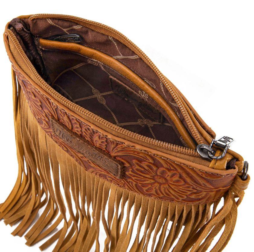 Montana West Wrangler Vintage Floral Tooled Fringe Crossbody Bag WG63-181