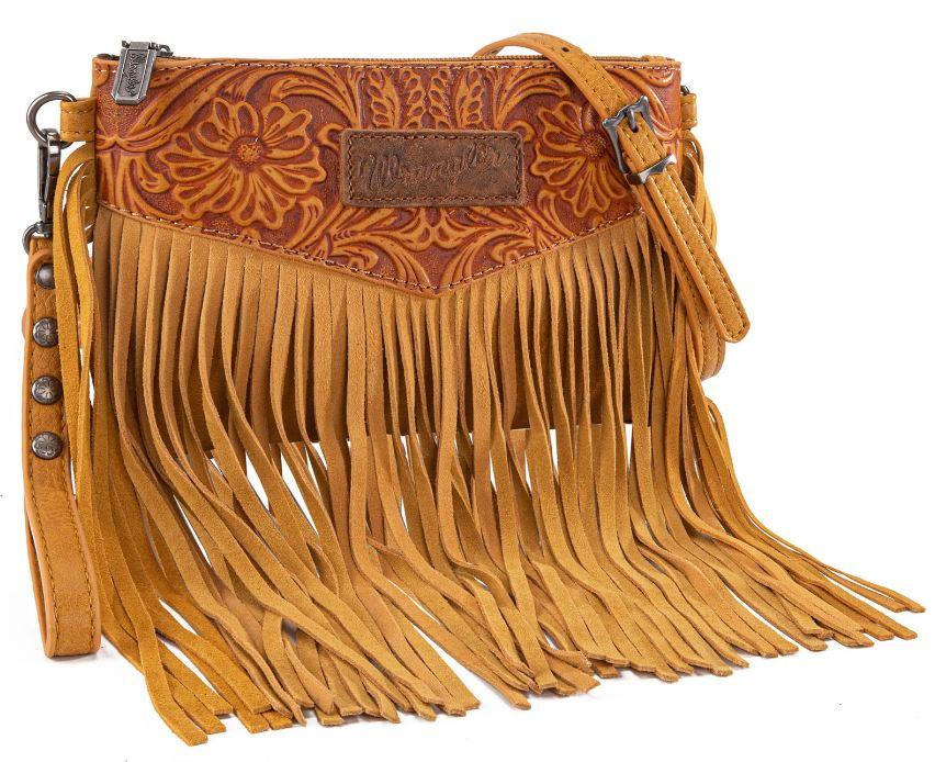 Montana West Wrangler Vintage Floral Tooled Fringe Crossbody Bag WG63-181