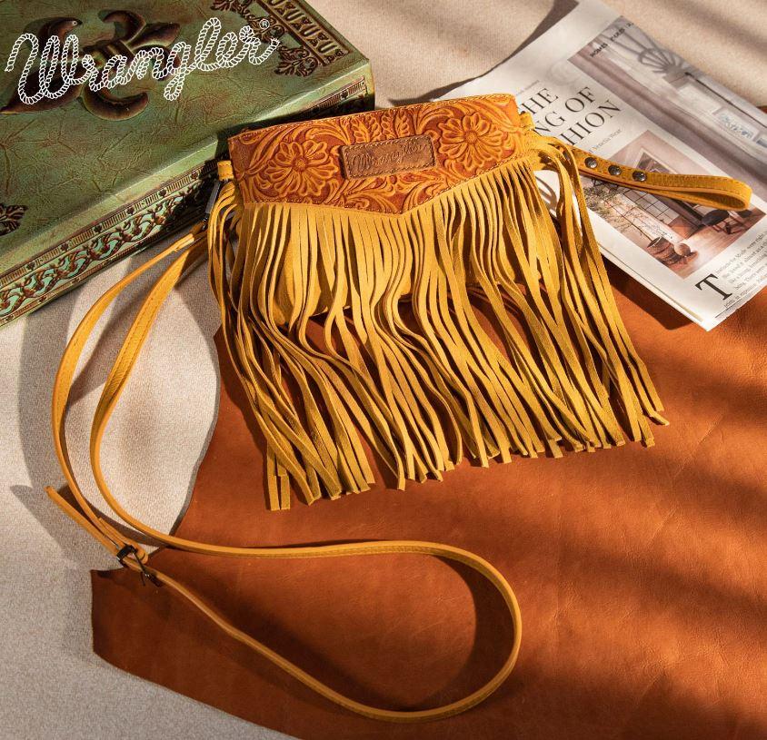 Montana West Wrangler Vintage Floral Tooled Fringe Crossbody Bag WG63-181