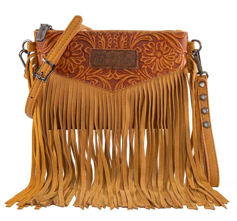 Montana West Wrangler Vintage Floral Tooled Fringe Crossbody Bag WG63-181