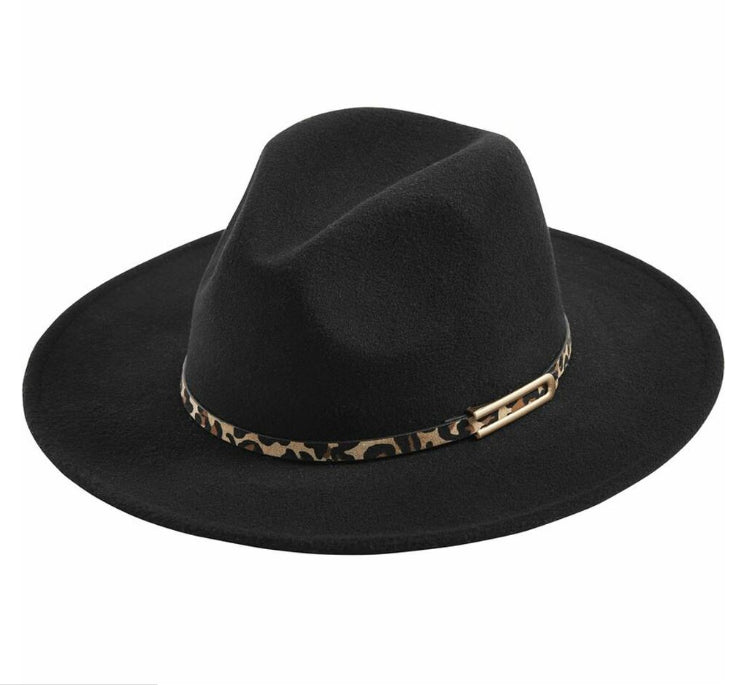 Mud Pie Black Leopard Band Womens Fedora 86010031BK