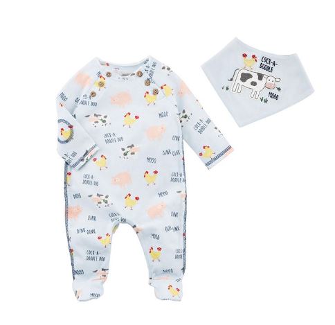 Mud Pie Blue Infant Boy Cow Sleeper Bib Set 11060170