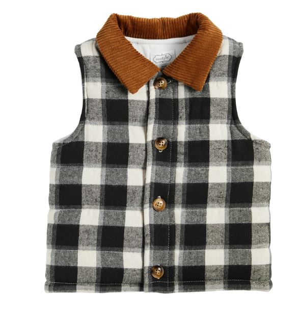Mud Pie Boys Buffalo Check Vest Corduroy Collar 11080096