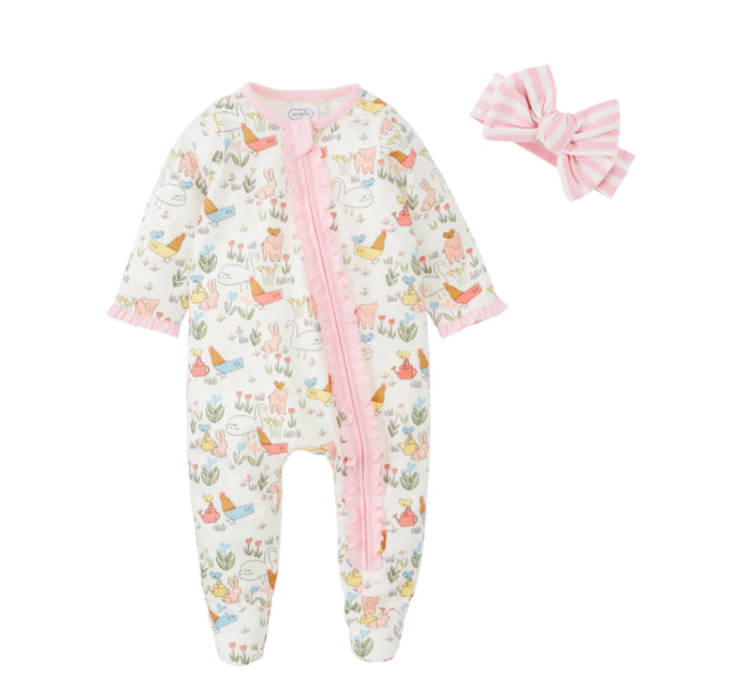 Mud Pie Girls Farmhouse Baby Sleeper and Headband Set 11060169