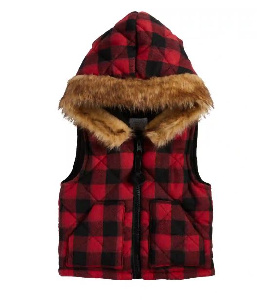 Mud Pie Red Buffalo Check Hooded Vest 11080091