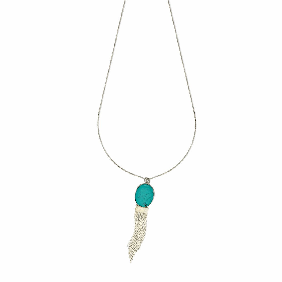 Myra Azure Turquoise Stone Pendant Necklace with Fringe S-3206