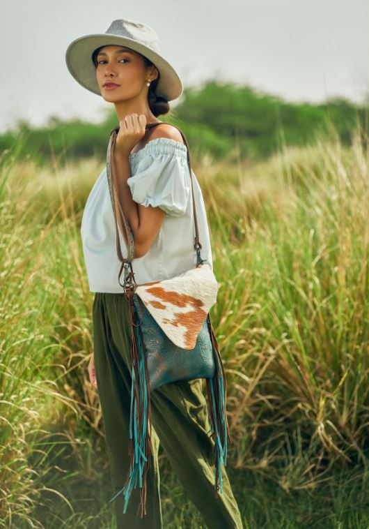 Myra Bag Brown Dapples Conceal Carry Fringe Crossbody Bag S-3963