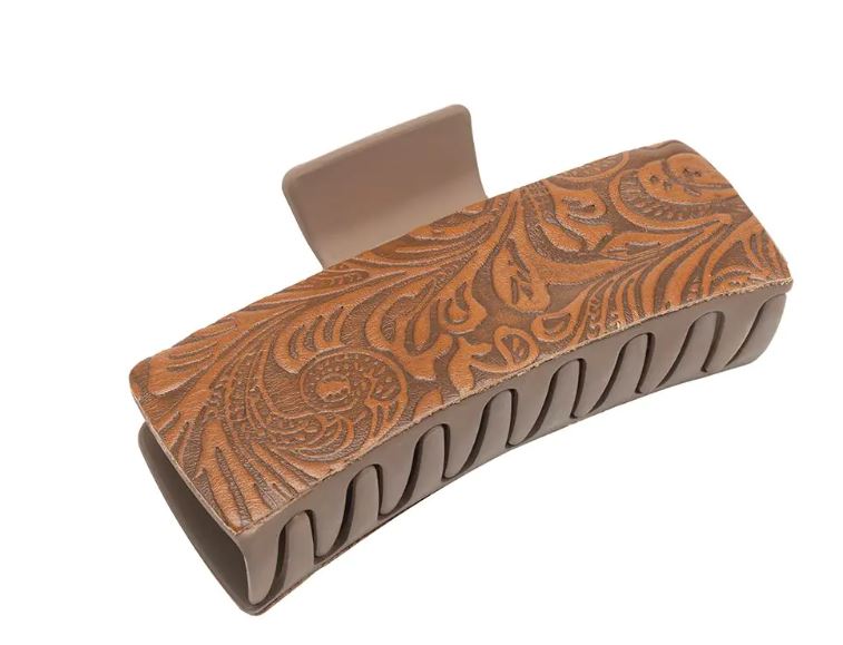 Myra Bag Brown Embossed Blossom Ridge Hair Comb Clip S-10218BRNEMB