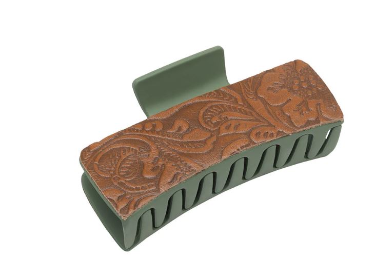 Myra Bag Brown Embossed (Green Base) Blossom Falls Hair Comb Clip S-10215-BRNEMB