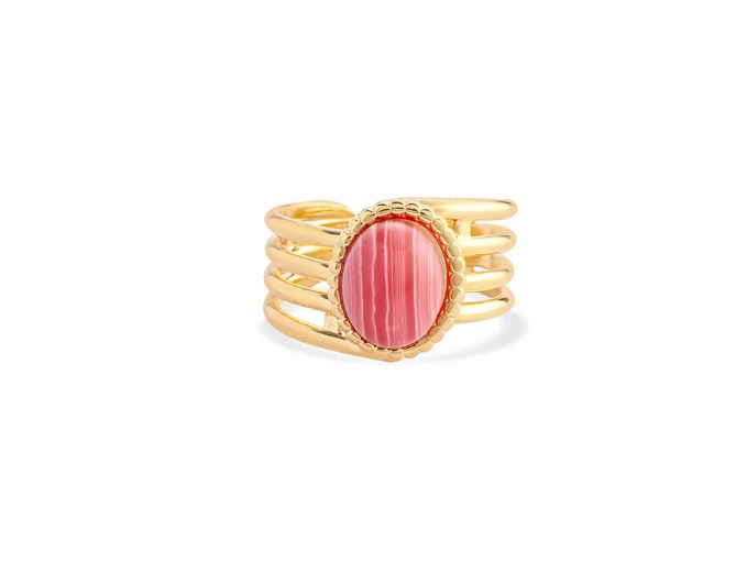 Myra Bag 'Eight Band Ring in Golden and Red' (4 bands on each side of the stone) S-11480