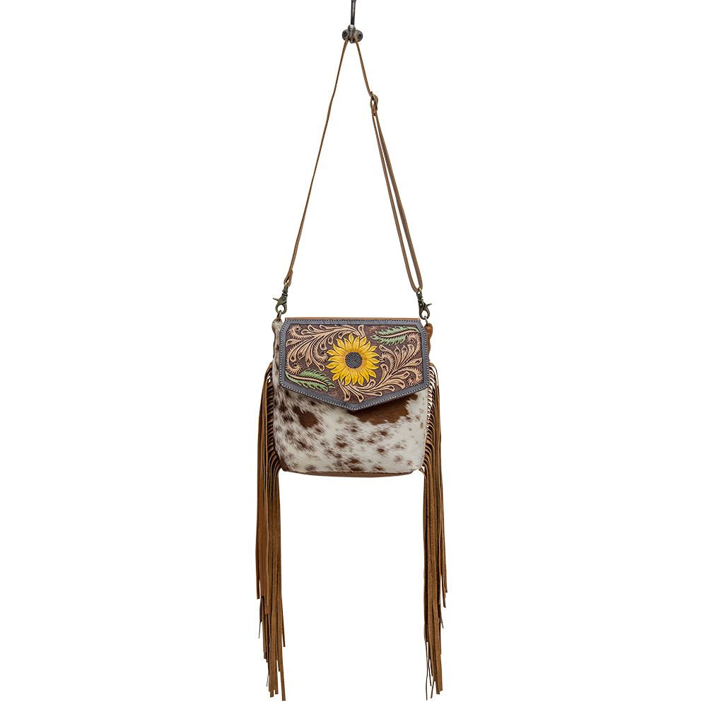 Myra Bag Jize Hand-Tooled Fringe Sunflower Bag S-6789