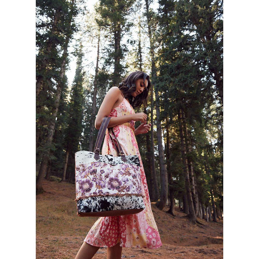 Myra Bag Lilac/Brown Multi Floral Hagrid Floral Cowhair Tote Bag S-6754