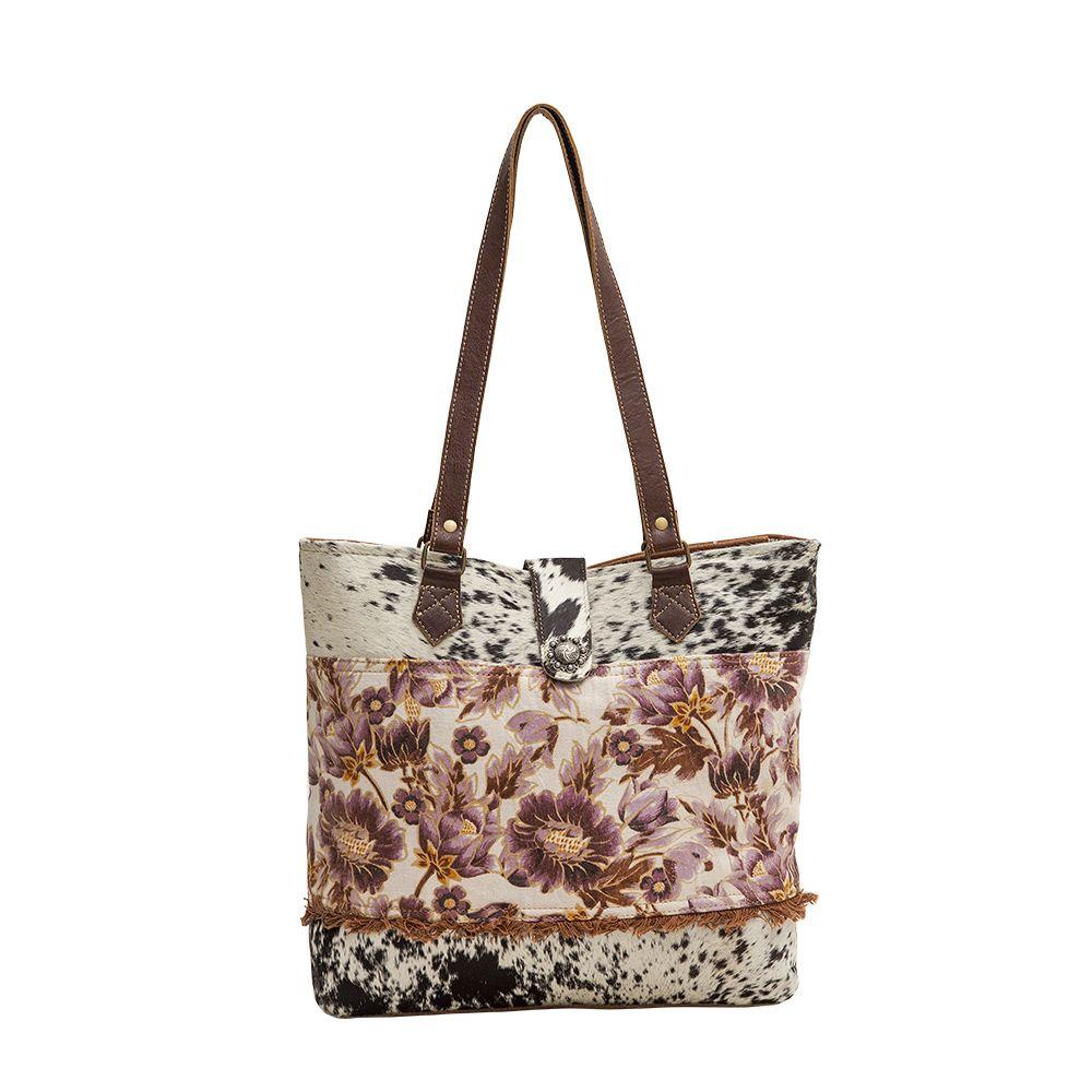Myra Bag Lilac/Brown Multi Floral Hagrid Floral Cowhair Tote Bag S-6754