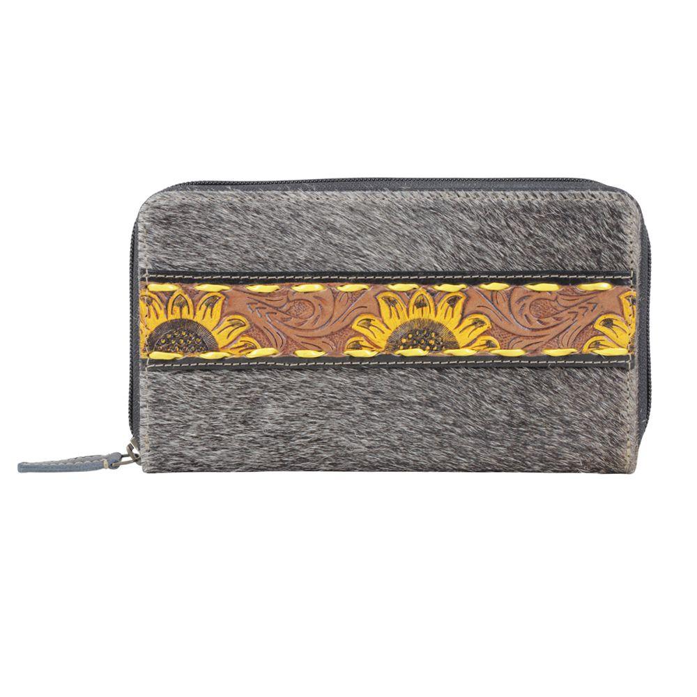 Myra Bag Oenomel Cowhair Sunflower Tooled Zip Wallet S-5381