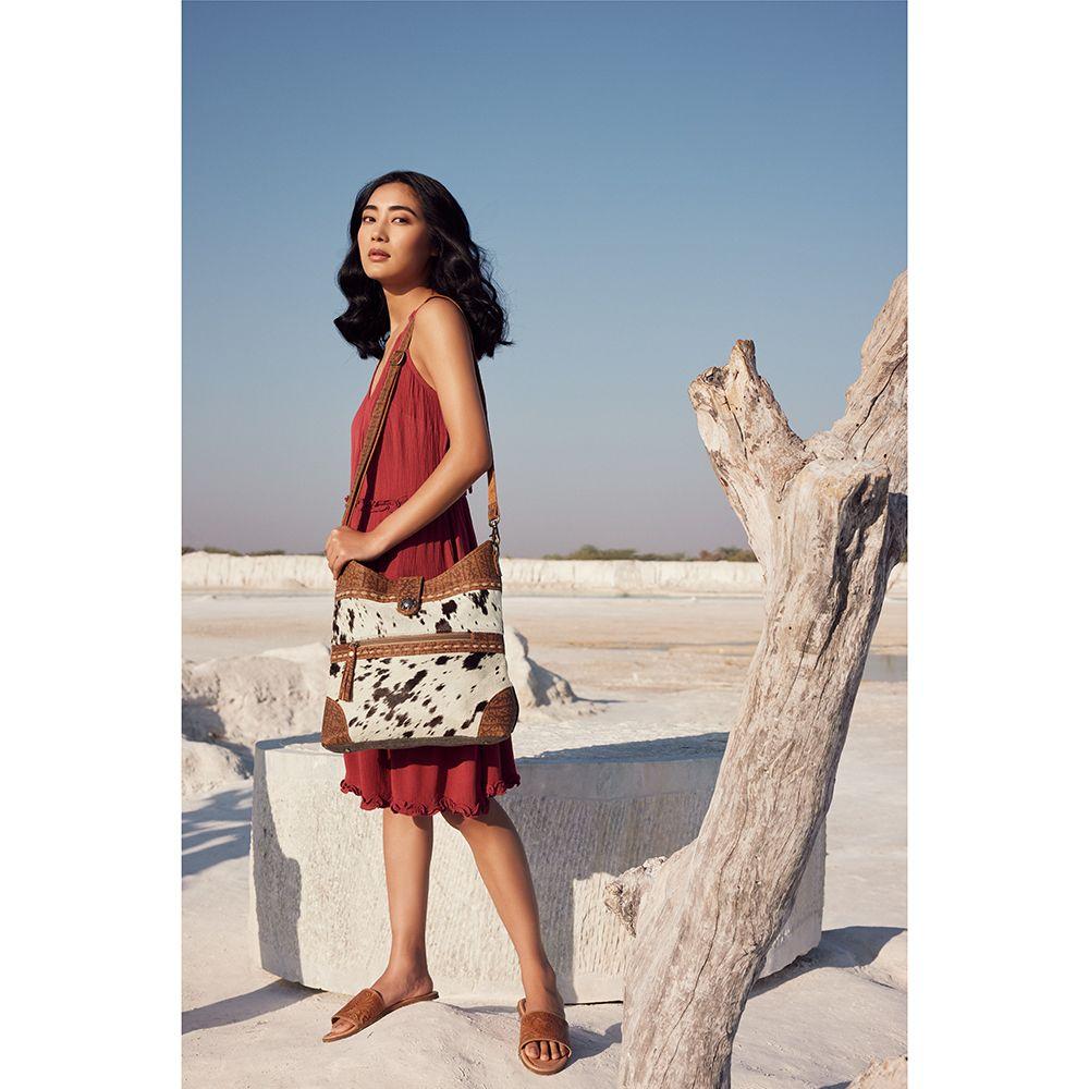 Myra Bag Roltod Cowhair Canvas Back Leather Embellished Bag S-6779